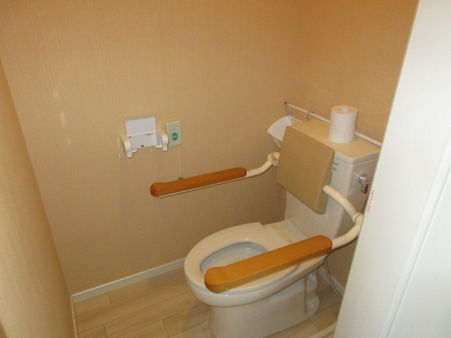 居室にはトイレが付いていて立ち上がりやすいようにバーが付いています。